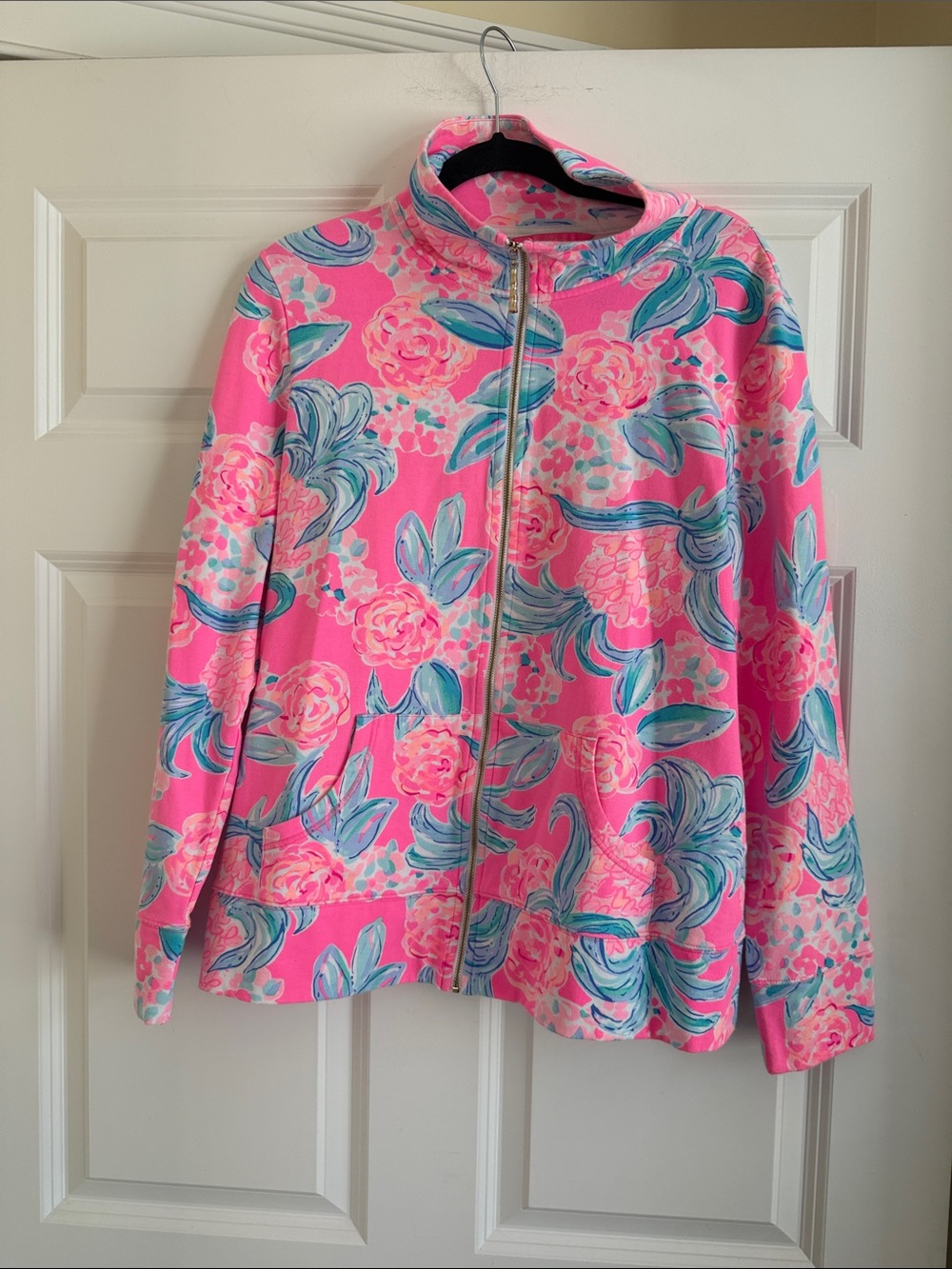 Lilly Pulitzer Pink & Teal Floral Zip-Up Bomber Jacket